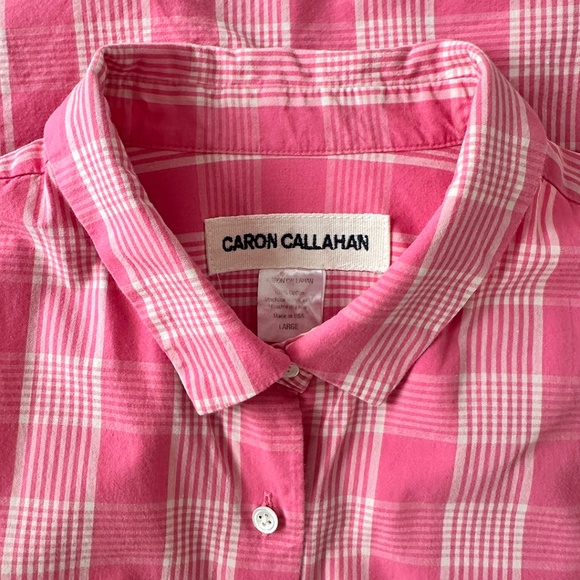 Caron Callahan alice shirt cotton blouse pink plaid pant la garconne O/S S M L - Picture 2 of 7